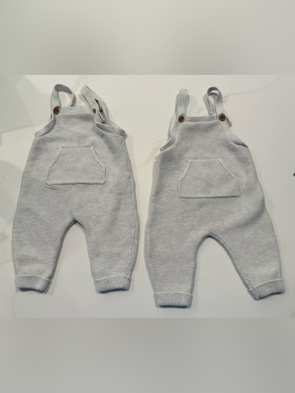 Little Planet Organic Twin Baby Knit Overalls in Light Gray